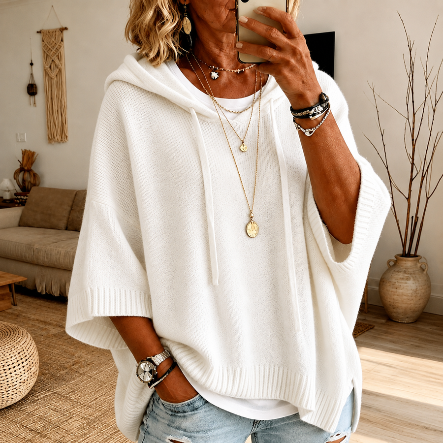 Willow | White Hooded Poncho Jumper