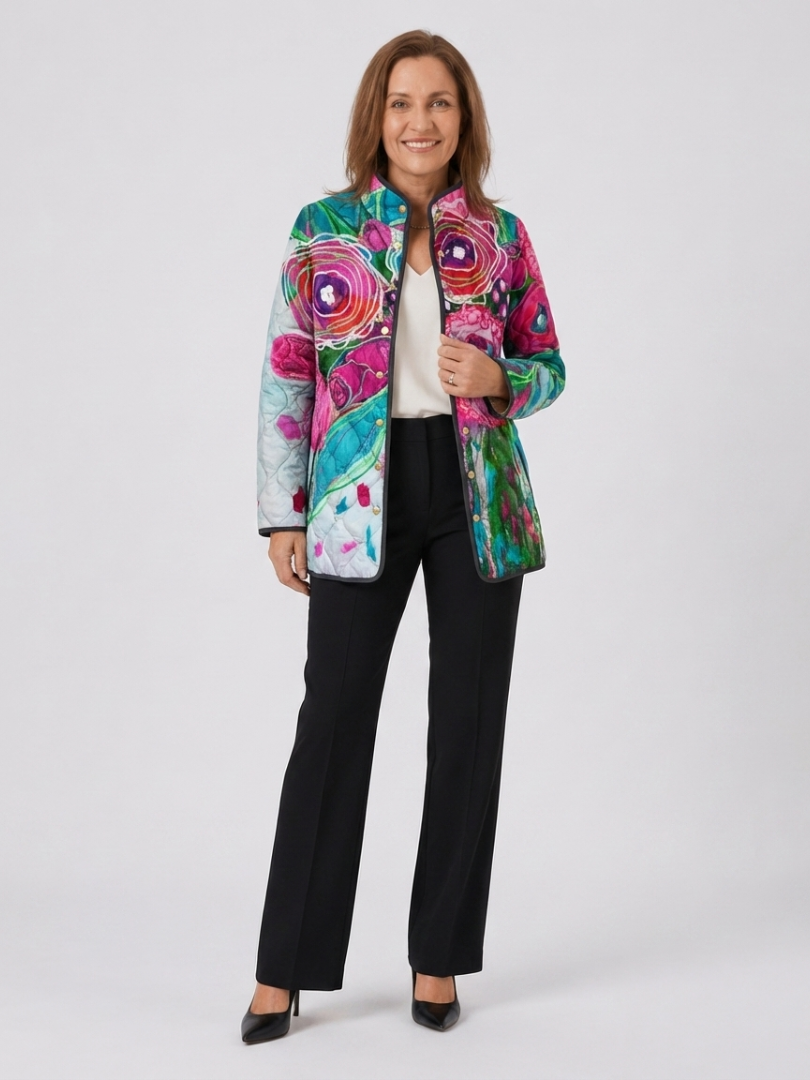 Winnie | Watercolour Floral Quilted Jacket, colour Fuchsia