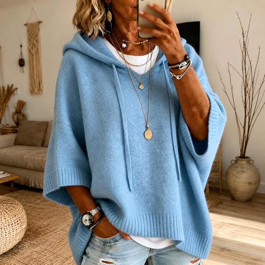 Zelda | Sky Blue Hooded Poncho Jumper