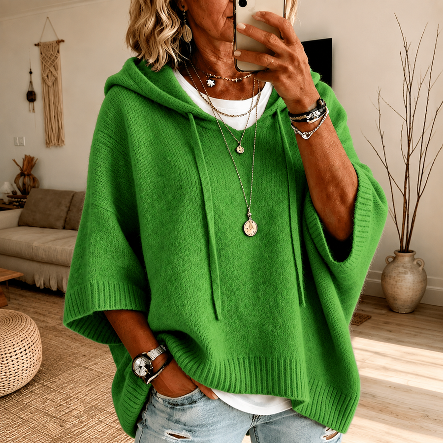 Zillah | Green Hooded Poncho Jumper