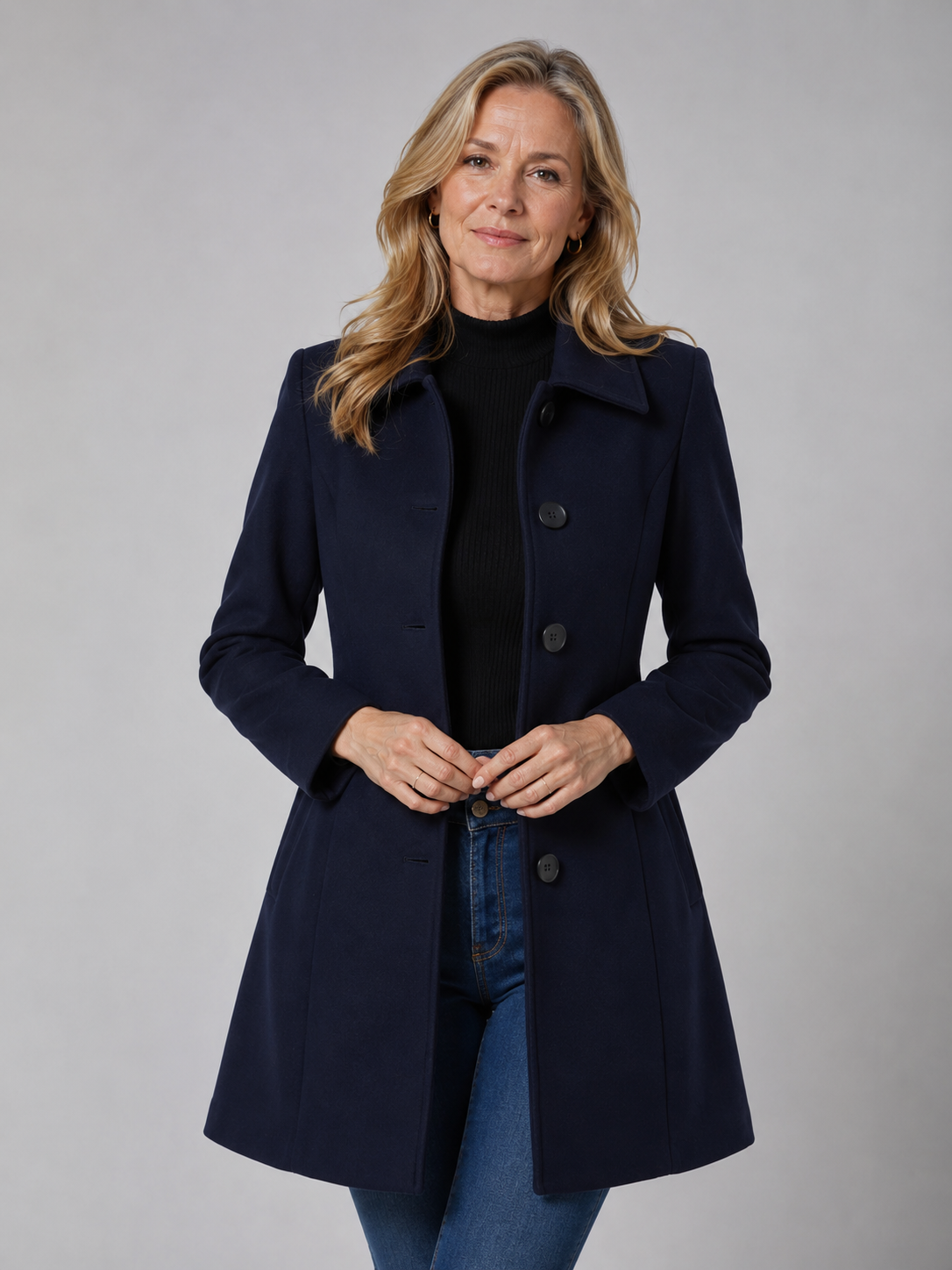 Lenora Fit And Flare Coat in Dark Blue
